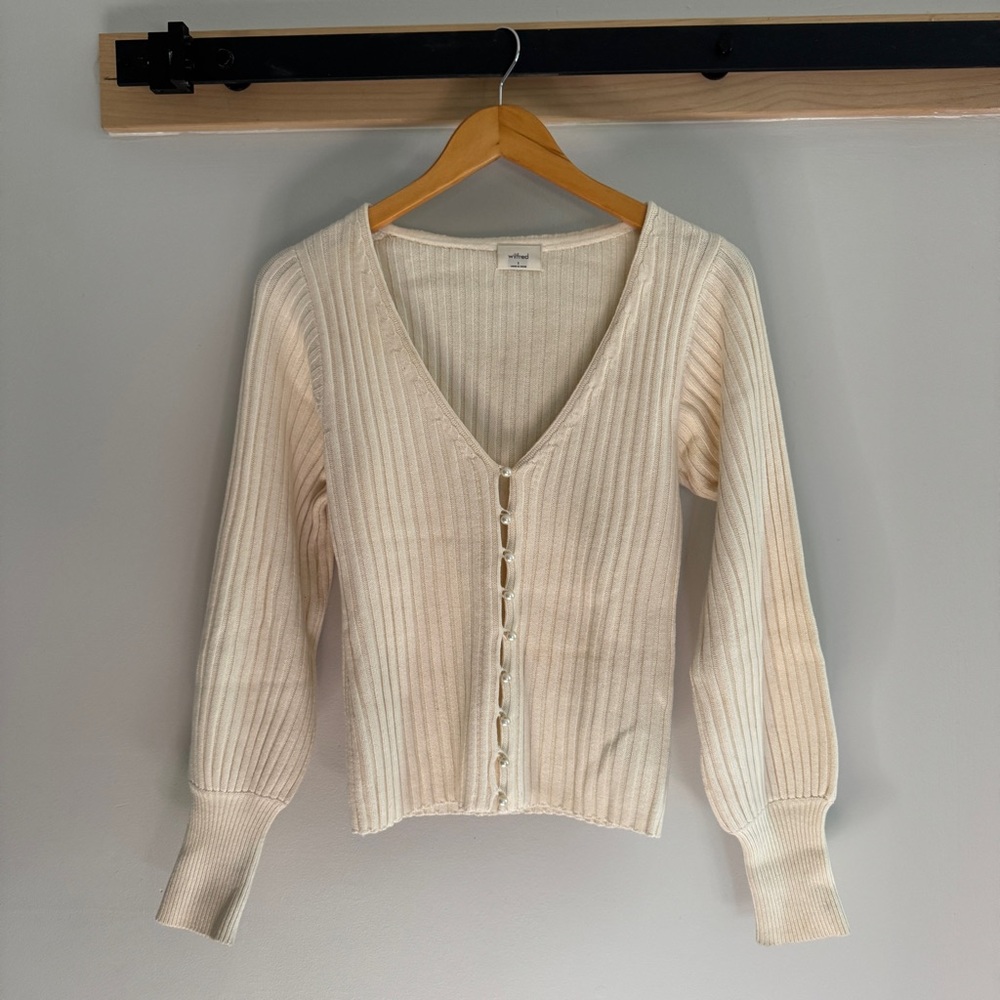 Wilfred Cream Cardigan Sweater Soft Knit